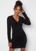 John Zack Rouched V Neck Mini Dress Black L (UK14)