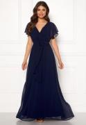 Goddiva Flutter Chiffon Dress Navy M (UK12)