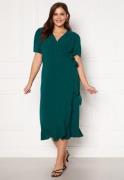 John Zack Curve Short Sleeve Wrap Frill Curve Dress Green 52 (UK24)