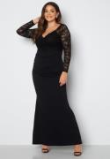 Goddiva Curve Long Sleeve Lace Trim Maxi Dress Black 54 (UK26)