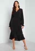 John Zack Long Sleeve Wrap Frill Dress Black XS (UK8)