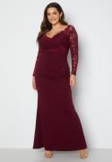 Goddiva Curve Long Sleeve Lace Trim Maxi Dress Dark Wine 52 (UK24)
