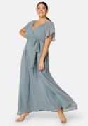 Goddiva Curve Flutter Sleeve Chiffon Maxi Curve Dress Blue 48 (UK20)