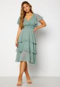 Goddiva Flutter Tiered Midi Dress Sage Green XL (UK16)