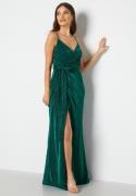 Goddiva Glitter Wrap Front Maxi Dress Emerald S (UK10)