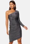Goddiva One Shoulder Glitter Mini Dress Black/Silver XXS (UK6)