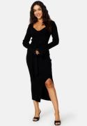 BUBBLEROOM Slit Knitted Midi Dress Black S