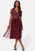 AngelEye Short Sleeve Sequin Embellished Midi Dress Wine-red M (UK12)