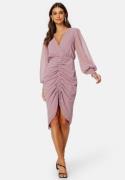 Goddiva Long Sleeve Chiffon Rouched Midi Dress Dusk XS (UK8)