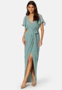 Goddiva Flutter Chiffon Wrap Maxi Dress Sage Green XXL (UK18)