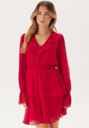 BUBBLEROOM V-neck Frill L/S Chiffon Dress Red 34