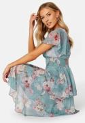 Goddiva Floral Flutter Tiered Midi Dress Air Force Blue XXS (UK6)