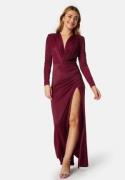 Bubbleroom Occasion Slit V-neck stretchy gown Bordeaux XS