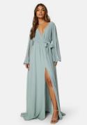 Goddiva Long Sleeve Chiffon Dress Sage Green L (UK14)