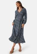 BUBBLEROOM Viscose V-neck Maxi Dress Dark blue/Patterned 38