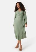 BUBBLEROOM Pleated Wrap Midi Dress Green XL