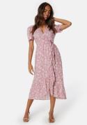 Happy Holly Evie Puff Sleeve Midi Wrap Dress Dusty pink/Patterned 32/3...