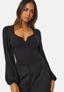 BUBBLEROOM Square V-neck Long Sleeve Puff Top Black M