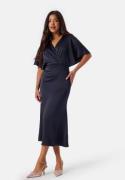 Bubbleroom Occasion Wrap Satin Midi Dress Dark blue 40