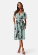 Goddiva Flutter Floral Midi Dress Duck Egg XS (UK8)