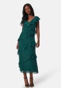 Bubbleroom Occasion Frill Chiffon Midi Dress Dark green XL