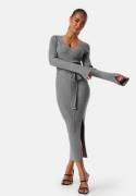 BUBBLEROOM Slit Knitted Midi Dress Grey melange XL