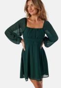 BUBBLEROOM Square Neck L/S Georgette Dress Dark green 38