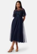 Bubbleroom Occasion Embroidered Mesh Midi Dress Dark blue 38