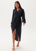 John Zack Balloon Sleeve Wrap Front Maxi Dress Navy XXL (UK18)