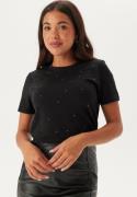 ONLY Onlolivia Life Reg S/S BOW TOP Black Detail:rhinestones M