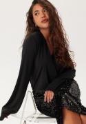 Happy Holly Sequin Trumpet Sleeve Midi Dress Black 36/38