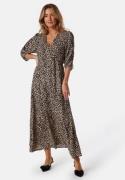 BUBBLEROOM Ruched Sleeve Midi Dress  Light nougat/Patterned S