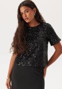 Pieces Pcserena Sequin Ss O-neck Top Black Detail:black Detail S