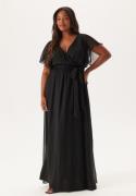 Goddiva Curve Flutter Sleeve Chiffon Maxi Curve Dress Black 48 (UK20)