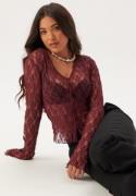 BUBBLEROOM Button Lace Cardigan Burgundy M