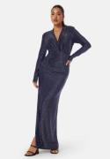 Bubbleroom Occasion Sparkling Ruched Slit Gown Navy L