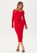 BUBBLEROOM Asymmetric Knitted Midi Dress Red L