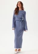 BUBBLEROOM Round Neck Rib Knitted Maxi Dress  Dusty blue L