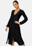 BUBBLEROOM Pleated Wrap Midi Dress Black M