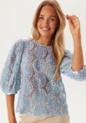 BUBBLEROOM 3D Flower Puff Sleeve Blouse Light blue XL