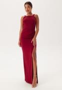 Bubbleroom Occasion Square Neck Slit Maxi Dress Red XL