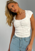 BUBBLEROOM Short Sleeve Pointelle Top White M