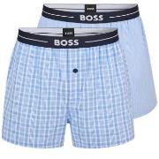 BOSS 2P Woven Boxer Shorts With Fly Blå bomull XX-Large Herre