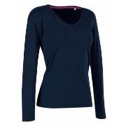 Stedman Claire V-neck Long Sleeve Marine ringspunnet bomull X-Large Da...