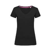 Stedman Megan V-neck Svart ringspunnet bomull Medium Dame