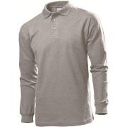 Stedman Polo Long Sleeve Men Grå bomull Small Herre