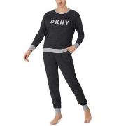 DKNY New Signature Long Sleeve Top and Jogger PJ Mørkgrå  X-Large Dame