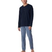 Schiesser Long Fine Interlock Collar Pyjamas Marine/Blå bomull 54 Herr...