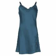 Lady Avenue Pure Silk Slip With Lace Petrol silke Large Dame