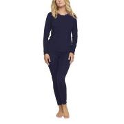 Damella Bamboo Plain Long Pyjamas Set Marine Bambus Medium Dame